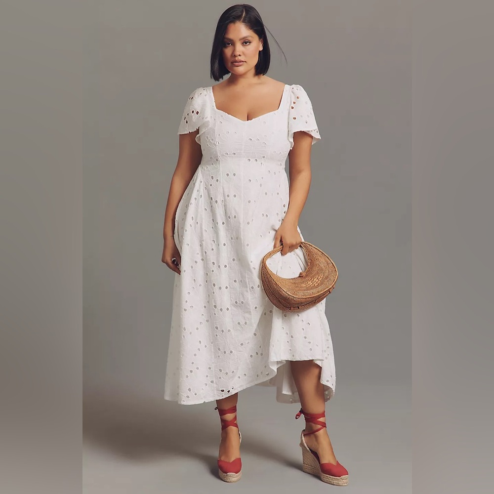 NWT Size 1X - Extro&Vert Ada Flutter-Sleeve Broderie Midi Dress (NWT US$ 123)